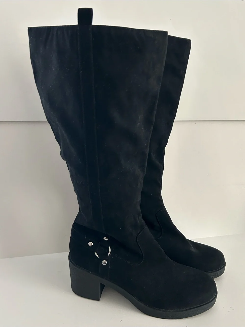 Style & Company Brettaa Knee-High Black Suede Block Heel Boots | Size 11